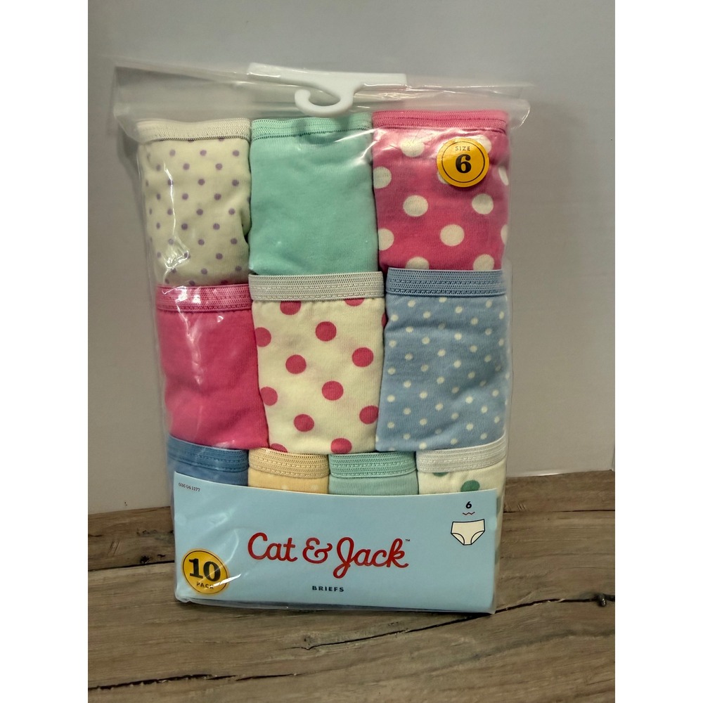 Cat & Jack Girls 10-Pack Multicolor 100% Cotton Briefs Underwear Sz 6 Polka Dot